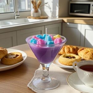 Purple Cocktail Glass Candle with Colorful Accents